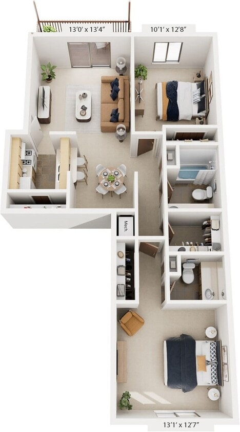 Floor Plan - Walk-Thru Two Bedroom