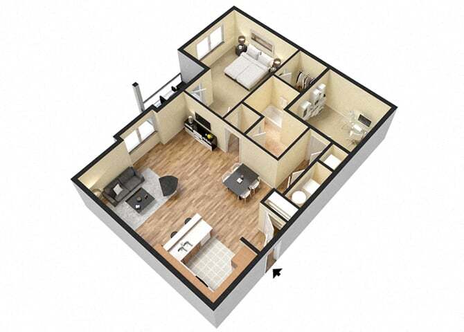 Floor Plan - Dickerson (1 Bed + Den)