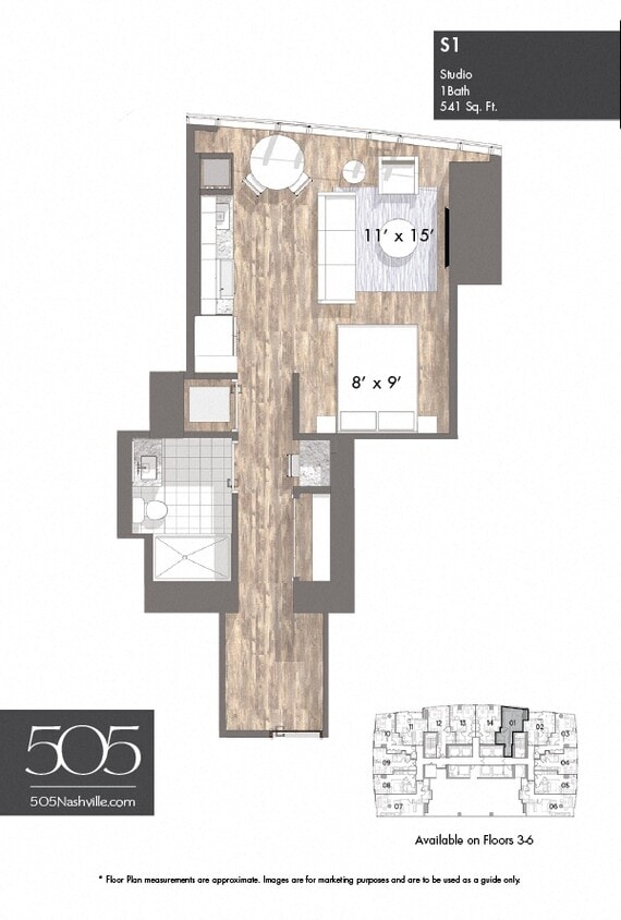 Floor Plan - 505 Studio Stack 01 Floors 3-6
