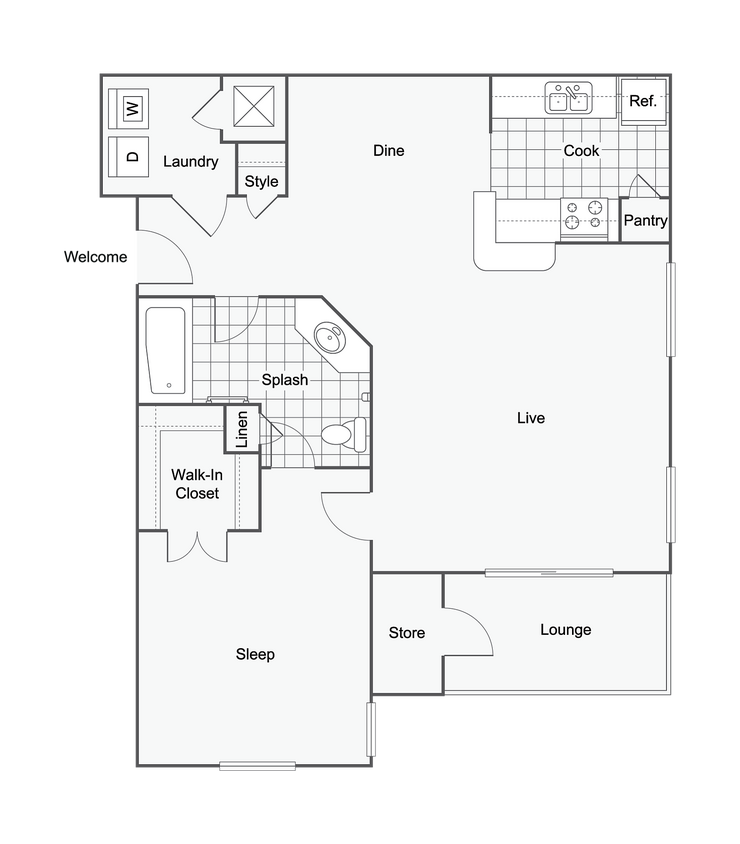 Alexandria | 1-Bedroom Floorplan - Alexandria