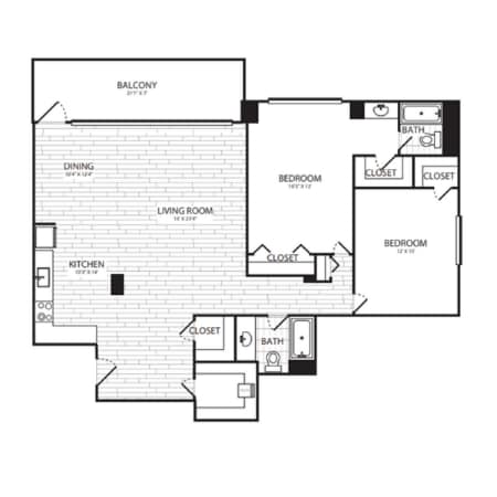 Floor Plan - 2 Bedroom, 2 Bath 1472 SF B2G