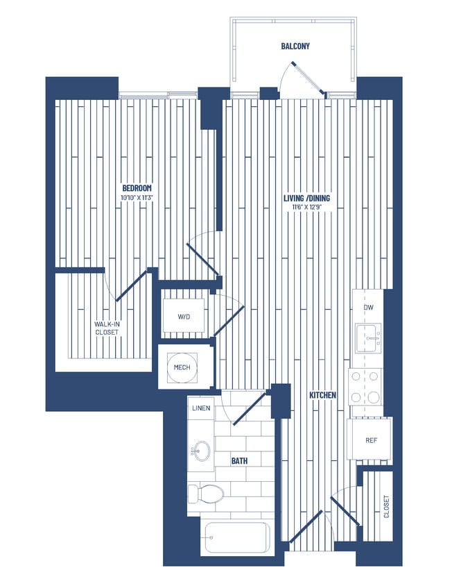 Floor Plan - 1 Bed/1 Bath-H1D-Balcony