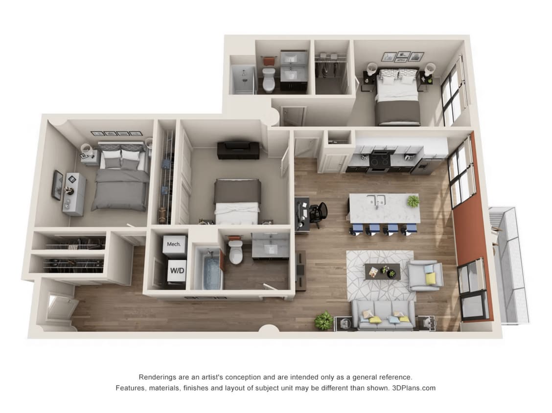 3 bedroom 2 bathroom - Penthouse - Three Bedroom Two Bath (Penthouse)