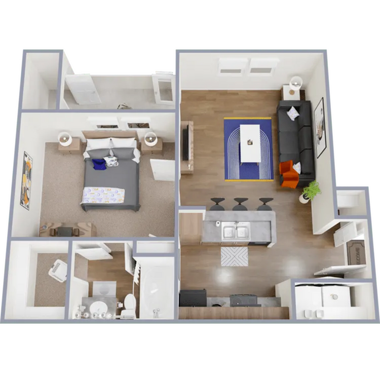 A3 - 627 square foot, one bedroom, one bath apartment - Montane