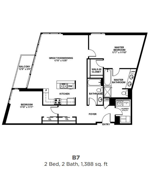 Floor Plan - B7 - Two Bedroom Two Bath