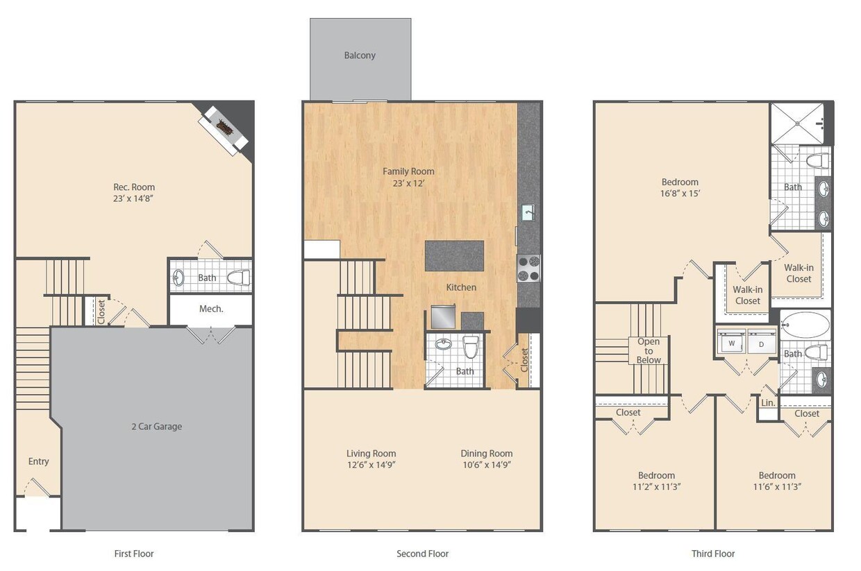 Floor Plan - 3 Bed/2.5 Bath Townhome-C2TH