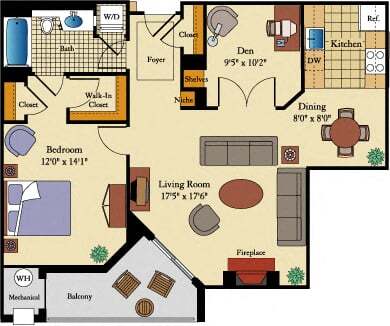 Floor Plan - 1 Bed/1 Bath-Den-AD2