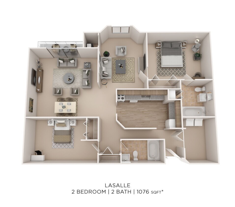 Floor Plan - Two Bedroom 2 Bath- 1076 sqft