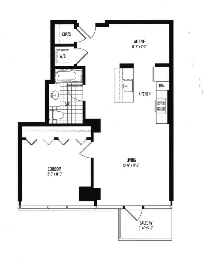 1 BR, 1 BTH floor plan 1225 Old Town - 1 BR, 1 BTH