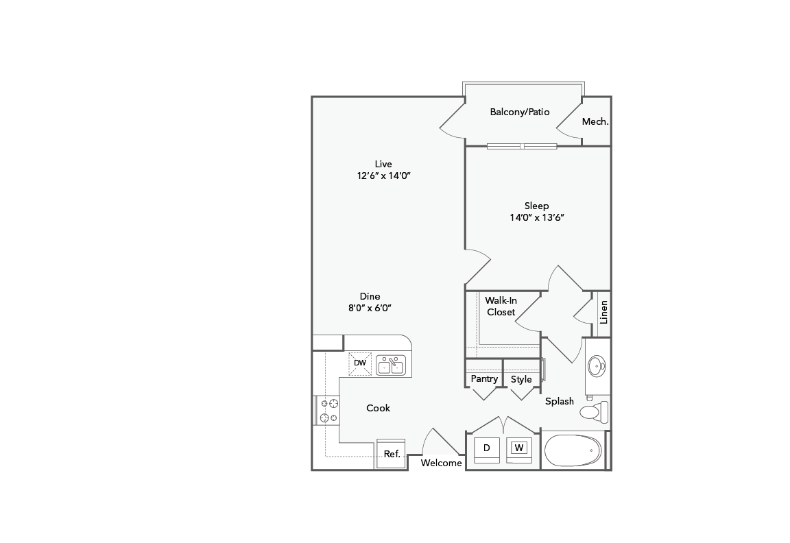 Ashland 1 Bed x 1 Bath Floorplan - Ashland