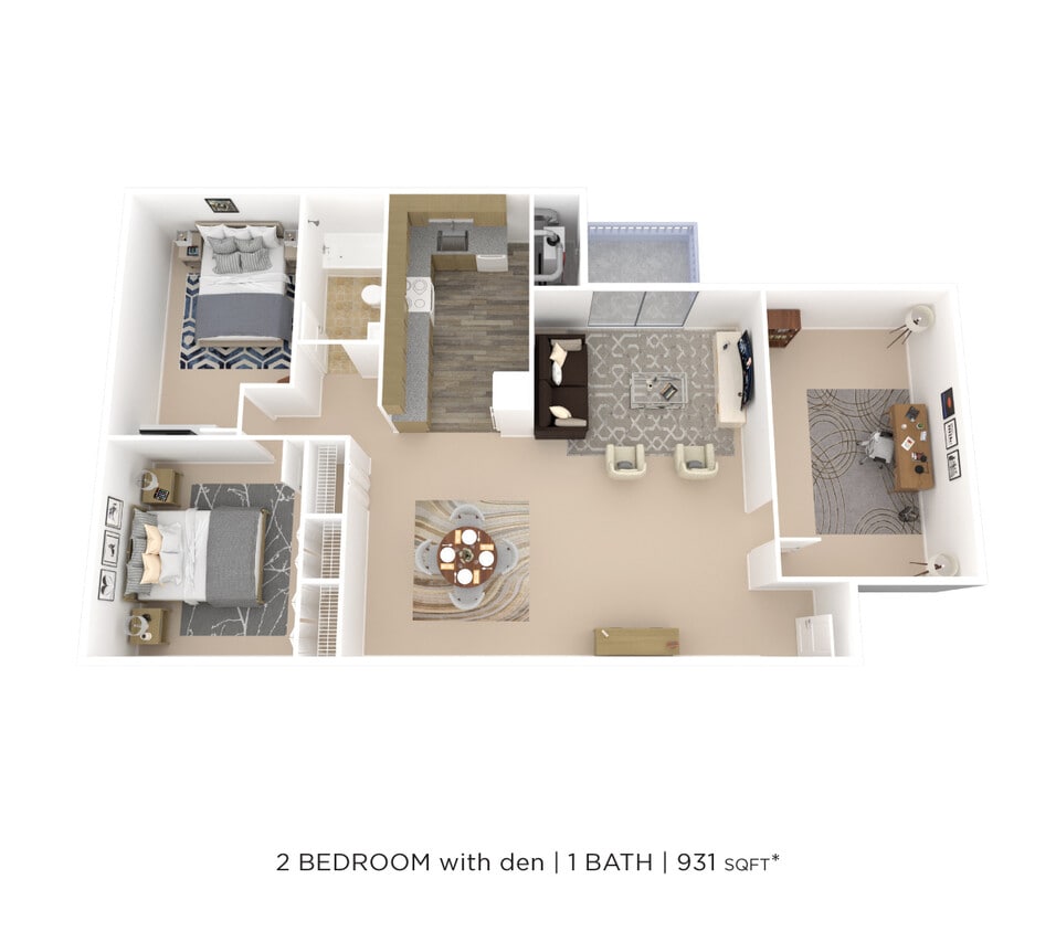 Floor Plan - Two Bedroom w/ Den - 931 sqft