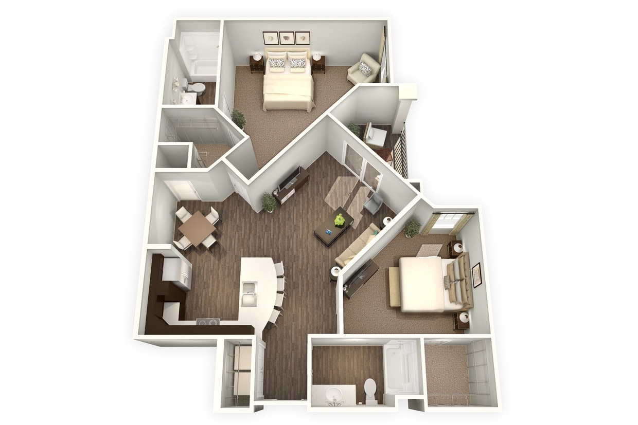 Floor Plan - 2BR 2BA (1198 SF)