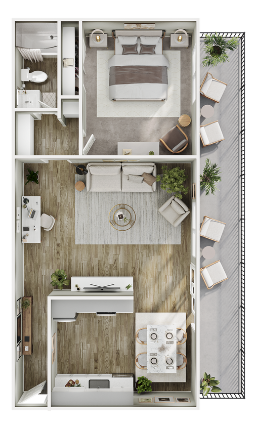 Floor Plan - 1 Bed, 1 Bath