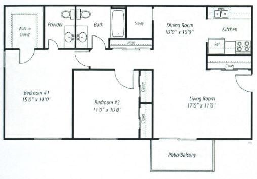 Floor Plan - Upgraded Classic 2 Bedroom 1.5 Bath