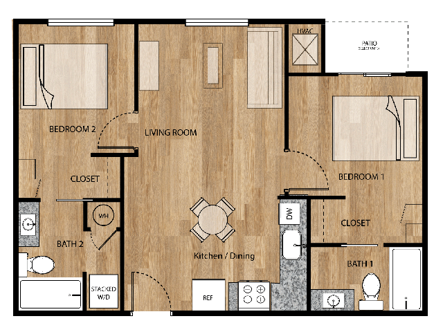 Floor Plan - Two Bedroom, Two Bathroom
