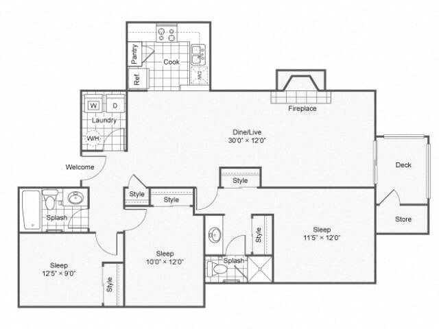 Floor Plan - Three Bedroom Two Bath