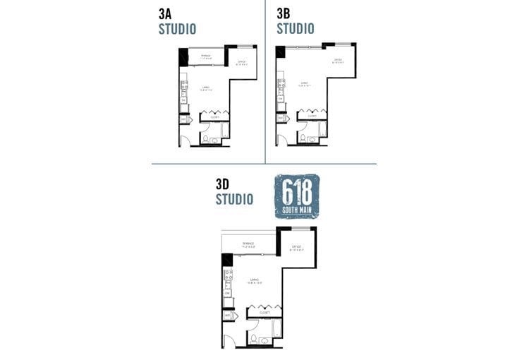 Floor Plan - Studio 1 Bath w/Den 544 sq. ft.