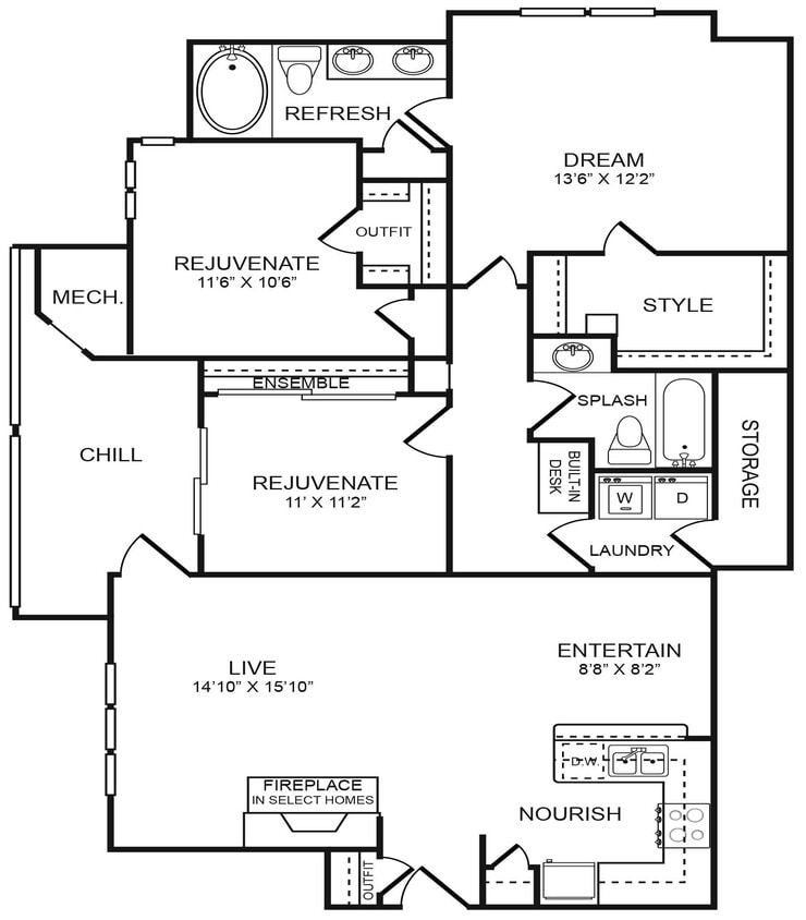 Floor Plan - 3 Bedroom, 2 Bathroom 1,365 SF 32A