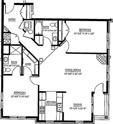 Floor Plan - Jefferson - 2 Bed, 2 Bath