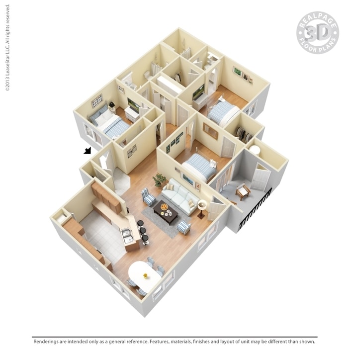 Floor Plan - 3 Bed 2 Bath 1291 SqFt (1200 Net)