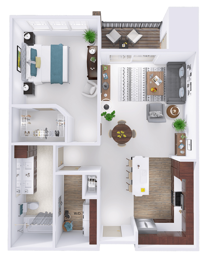Floor Plan - CrossTown - H4 - 1 Bed - 1 Bath