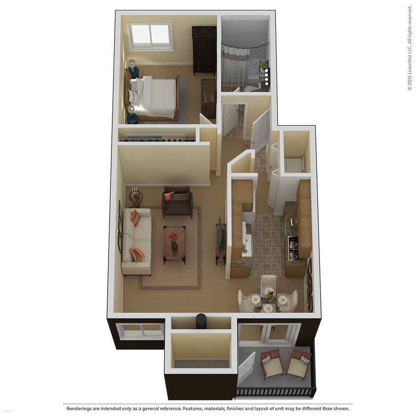 Floor Plan - 1 Bed 1 Bath (A)