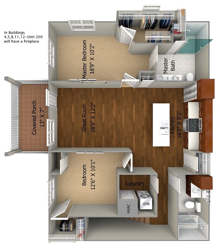 Floor Plan - 2 bedroom (1158 sf)
