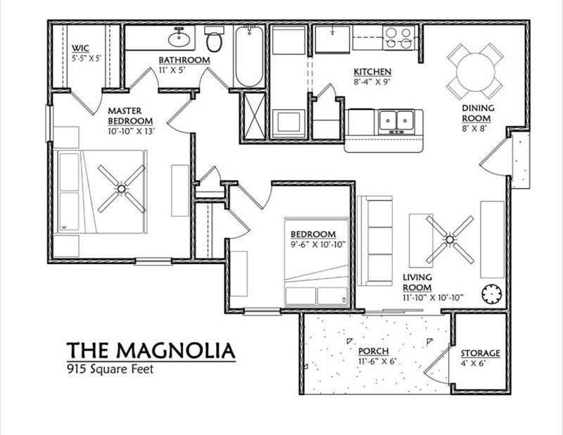 2x1 916sqft - B1 Floor Plan - Magnolia.jpg - B180 - 2 Bedroom, 1 Bathroom