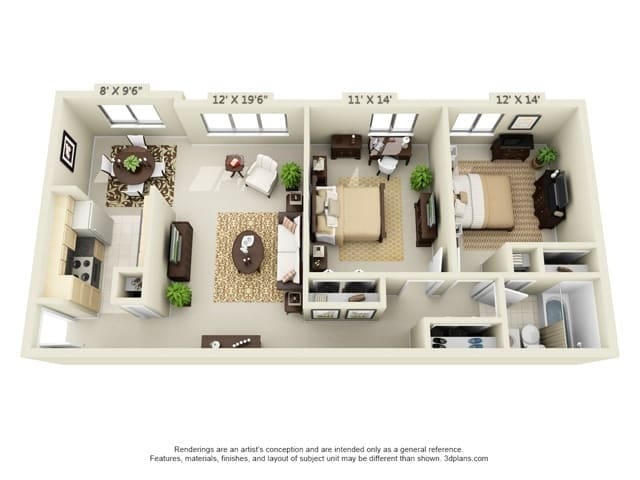 Floor Plan - Plan B 2 Bed 1 Bath