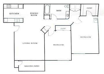 Floor Plan - 2 Bed 1.25 Bath (B)