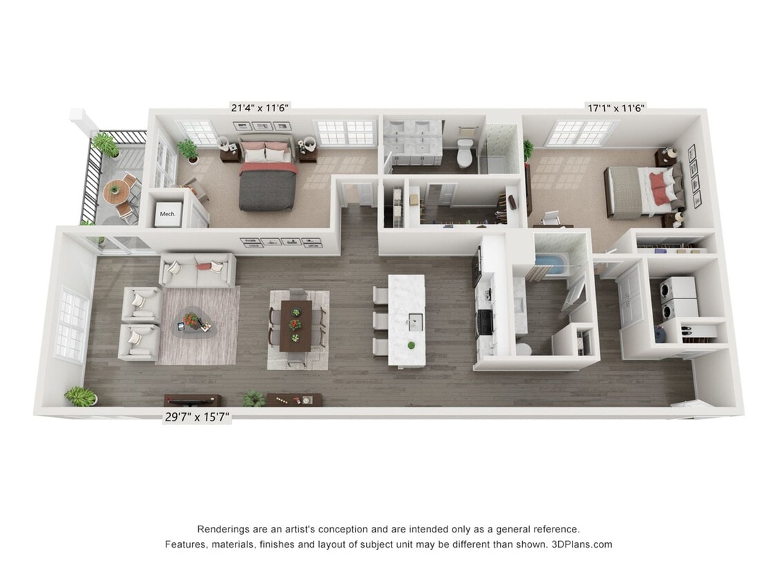 Floor Plan - 2 Bedroom 2 Bath - 1546
