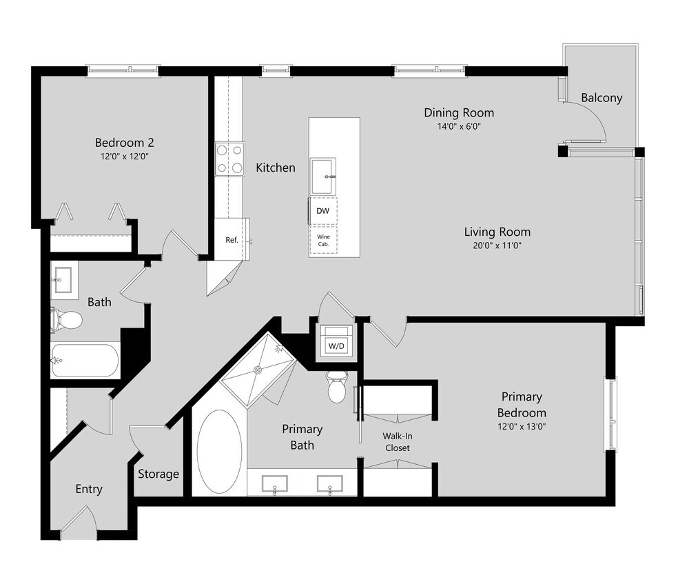 Floor Plan - 2 Bed 2 Bath Flat A