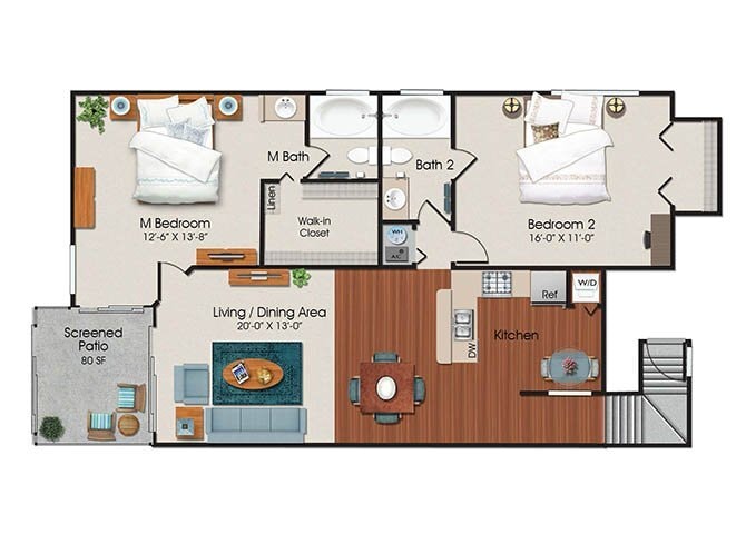 Floor Plan - Two Bed Two Bath - B4