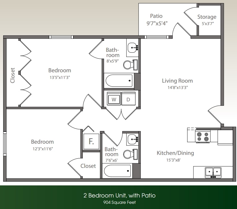 2BR/2BA w/ Patio sqft 904 - Patio