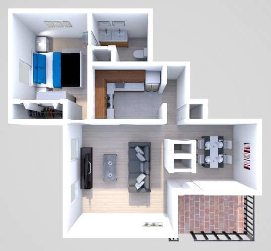 Floor Plan - A2 1 Bedroom 1 Bath French