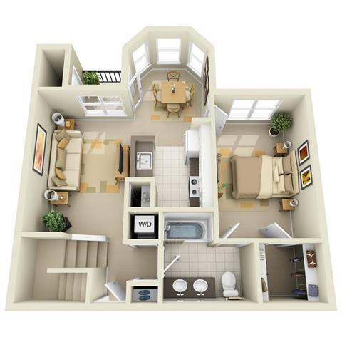 Floor Plan - Mid 1BR 1BA Den/Loft