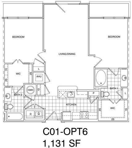Floor Plan - 2 Bedroom, 2 Bath 1131 SF KC1.8