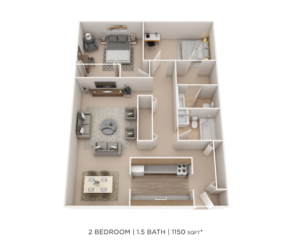 Floor Plan - Two Bedroom 1.5 Bath- 1,150 sqft