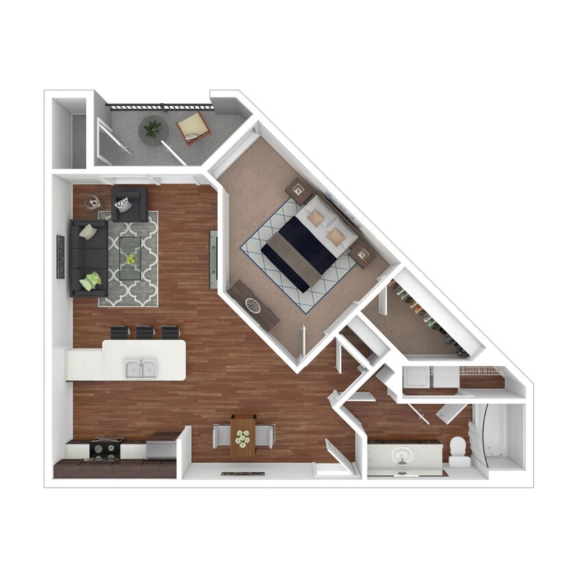 Floor Plan - 1 Bed 1 Bath 791 SqFt (736 Net)