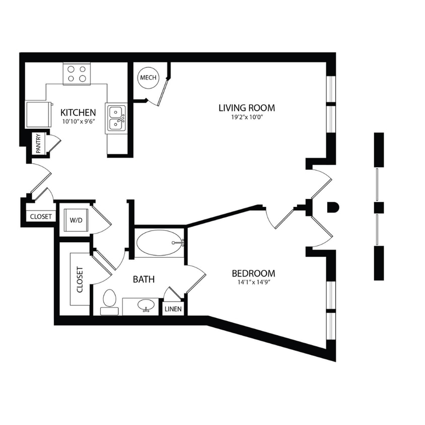 Floor Plan - 1 Bedroom, 1 Bath 785 SF A8A