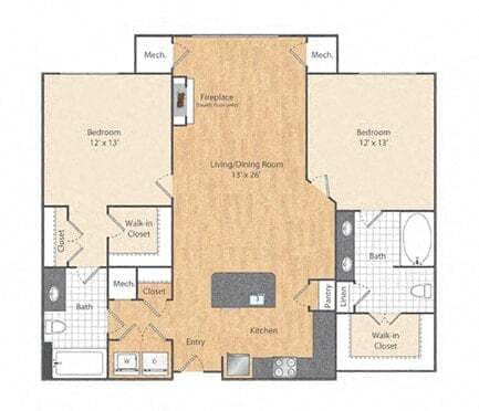 Floor Plan - 2 Bed/2 Bath-B3a