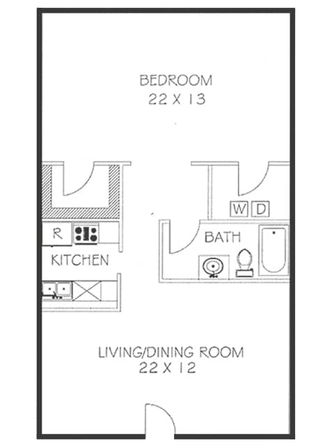 1 Bed 1 Bath Floorplan - 1 Bedroom 1 Bath