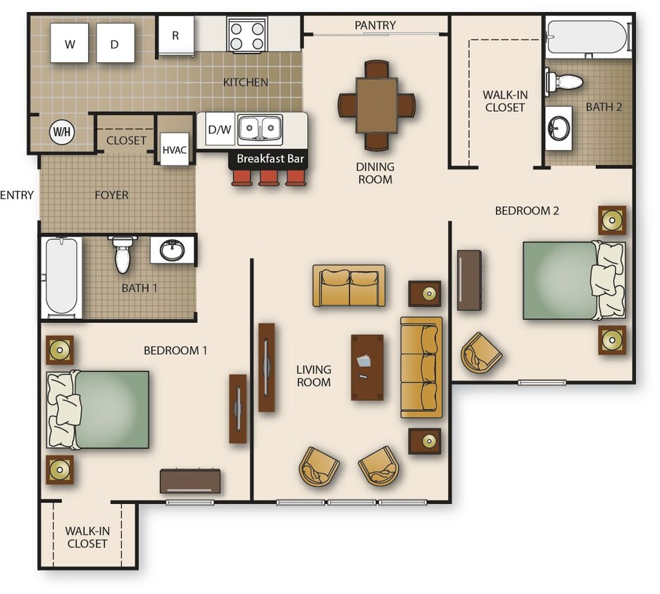 Floor Plan - Two Bedroom Two Bath (b)