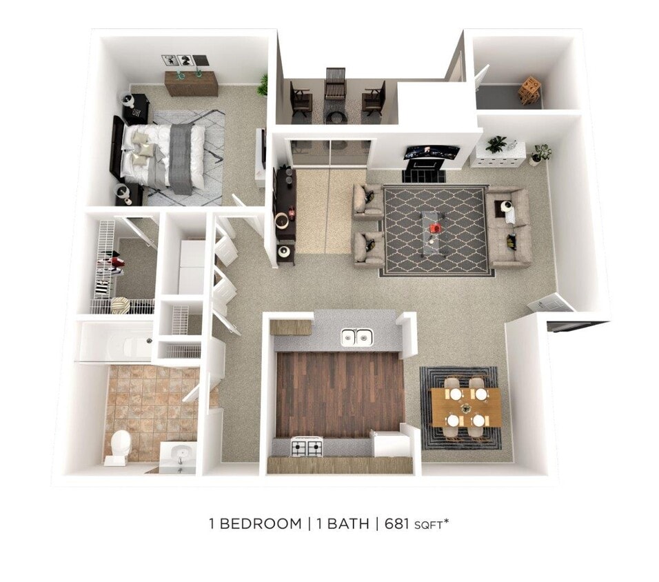 Floor Plan - One Bedroom - 681 sqft