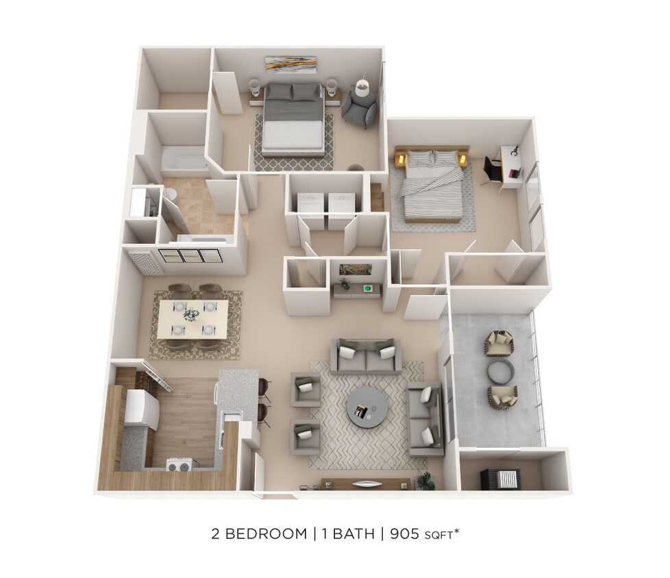 Floor Plan - Two Bedroom-905 sqft