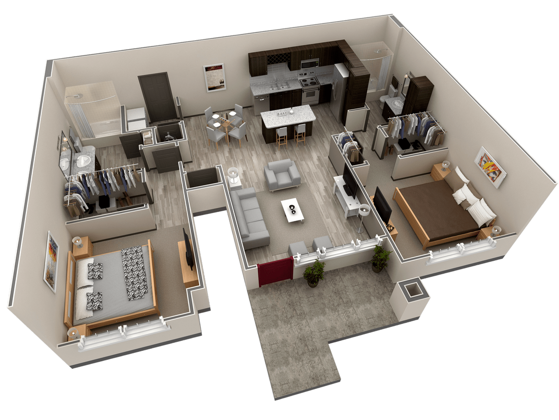Floor Plan - 2 BR Grand Courtyard Garage