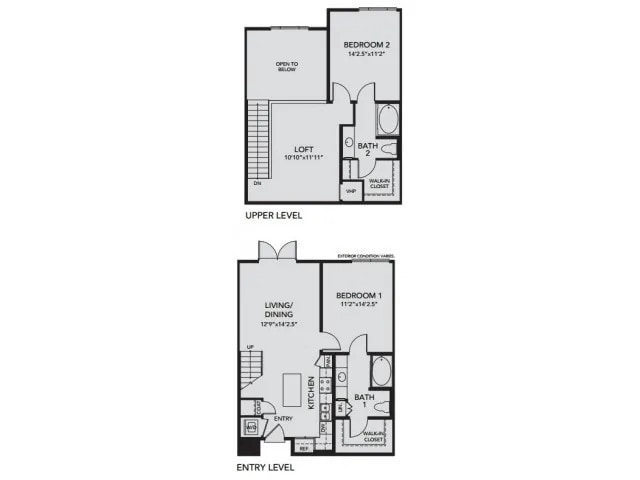 Floor Plan - B1 - 2 Bedroom, 2 Bath Townhome