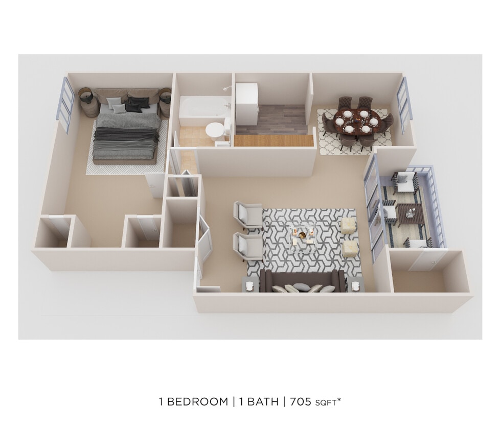 Floor Plan - One Bedroom - 705 sqft