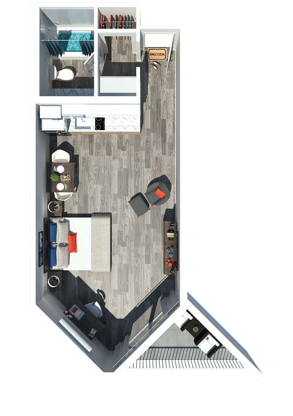 2-top view Union_Studio 1 Ba 348 sq. ft. - Studio West