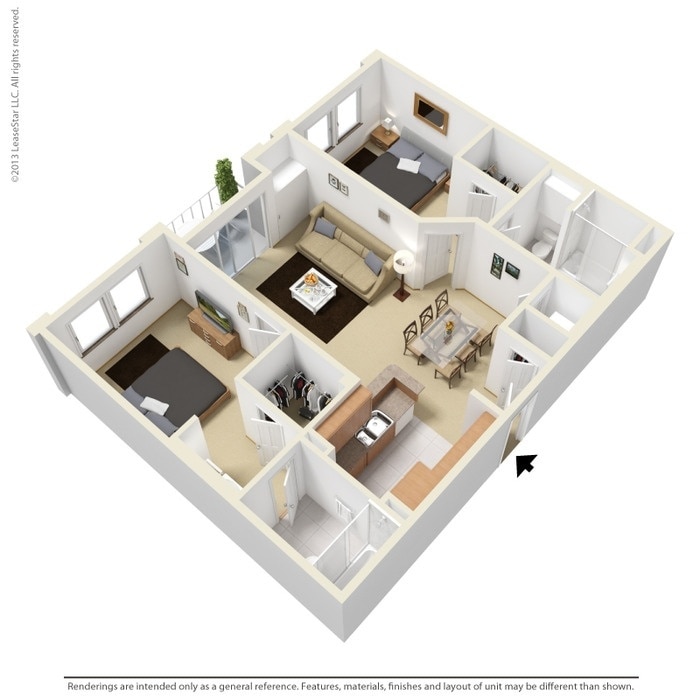 Floor Plan - 2 Bed 2 Bath B